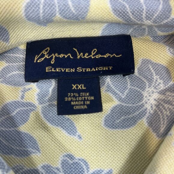 Byron Nelson Eleven Straight Men XXL‎ Yellow & Blue Floral Golf Polo Shirt - Picture 3 of 6